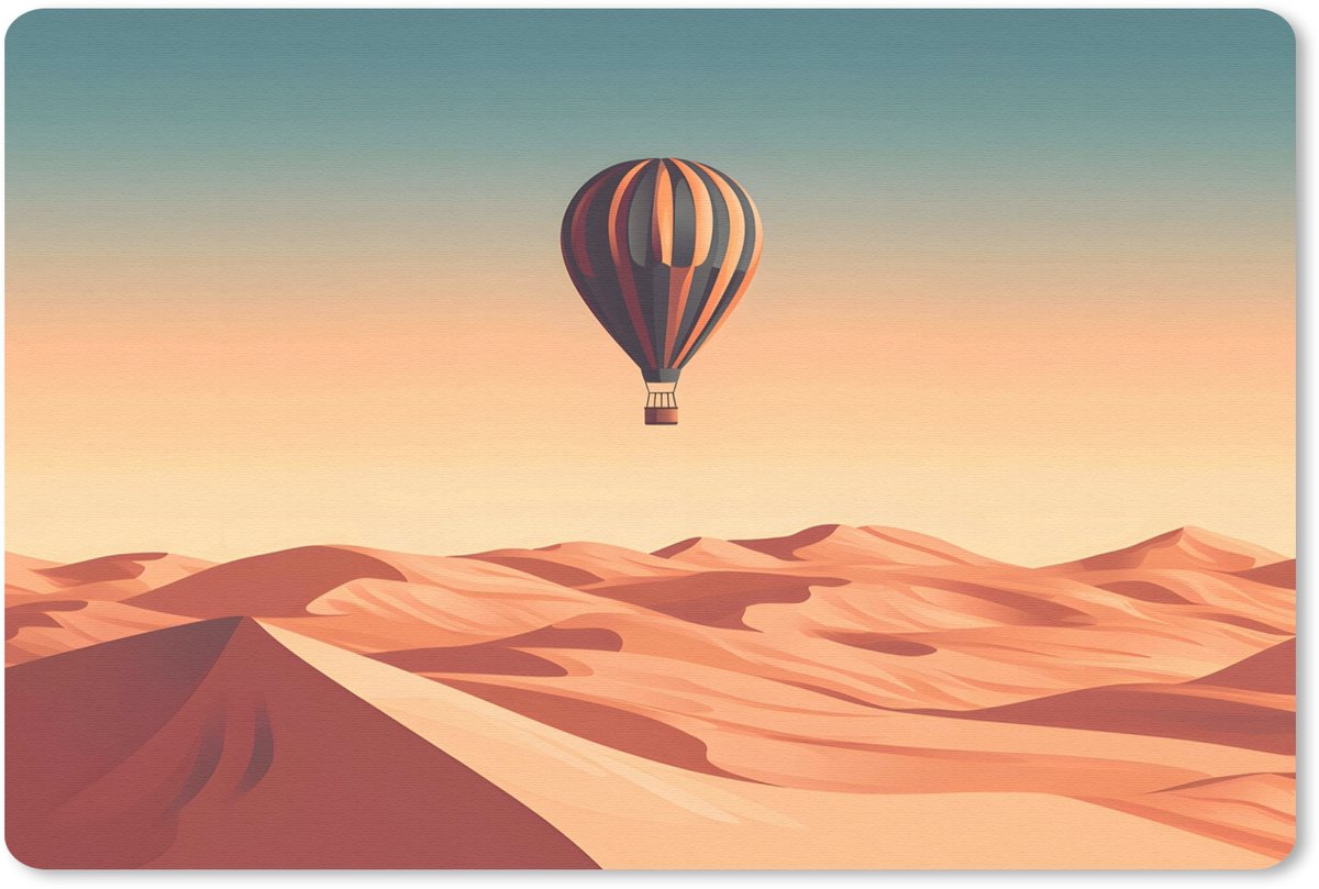 Muismat 27x18 cm - Mousepad Luchtballon - Woestijn - Zonsondergang - Blauw - Muismatten