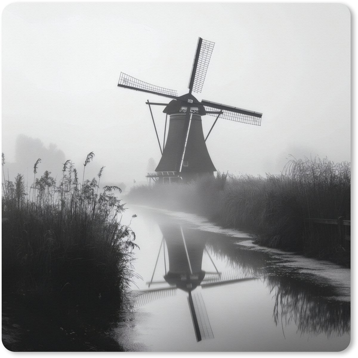 Muismat XXL 40x40 cm - Bureau onderlegger - Bureau mat Molen - Weerspiegeling - Landschap - Water - Bureaumat - Gaming mousepad xl - Bureaulegger groot - Computer deskmat