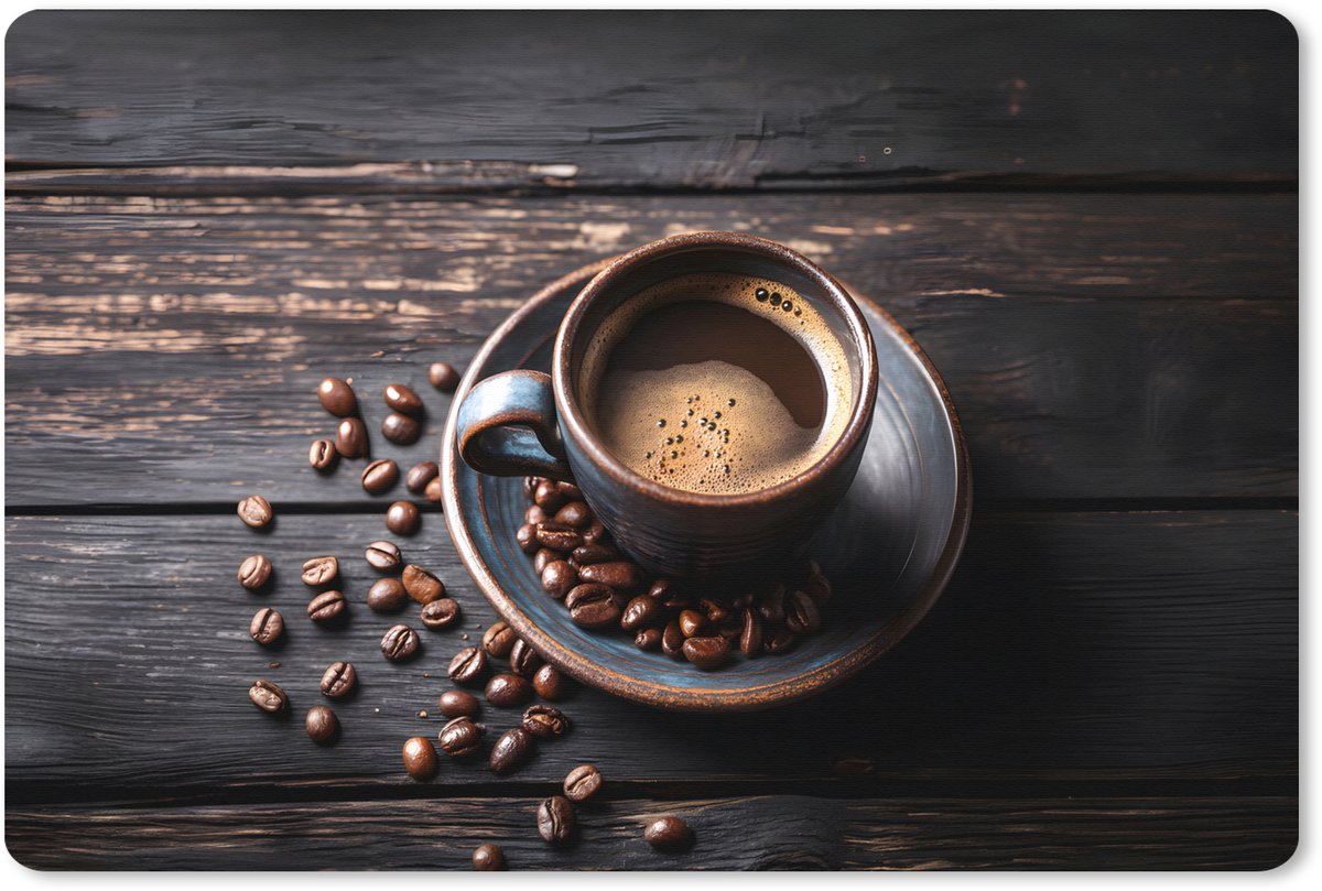 Muismat XXL 90x60 cm - Bureau onderlegger - Bureau mat Kop - Koffie - Hout - Bonen - Bureaumat - Gaming mousepad xl - Bureaulegger groot - Computer deskmat