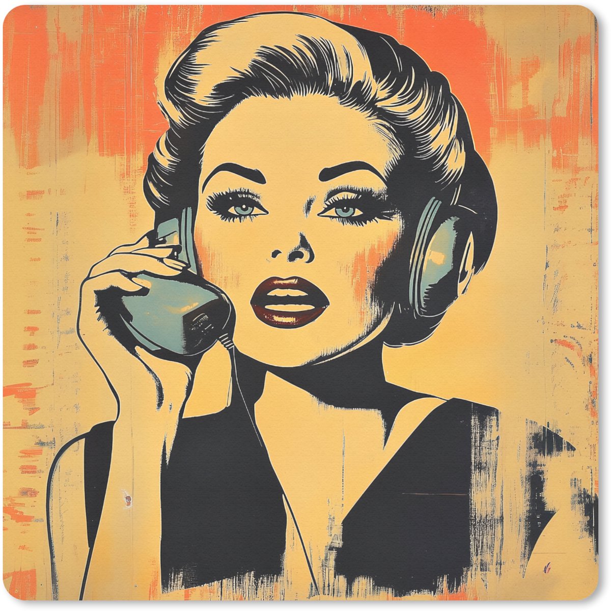 Muismat 20x20 cm - Mousepad Retro - Vrouw - Koptelefoon - Oranje - Muismatten