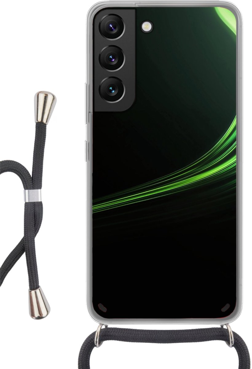 Telefoonhoesje Geschikt voor Samsung Galaxy S22 - Gaming - Lijnen - Boog - Groen - Siliconen - Crossbody - Backcover met Koord - Telefoonhoesje met koord - Hoesje met touw Telefoonhoesje