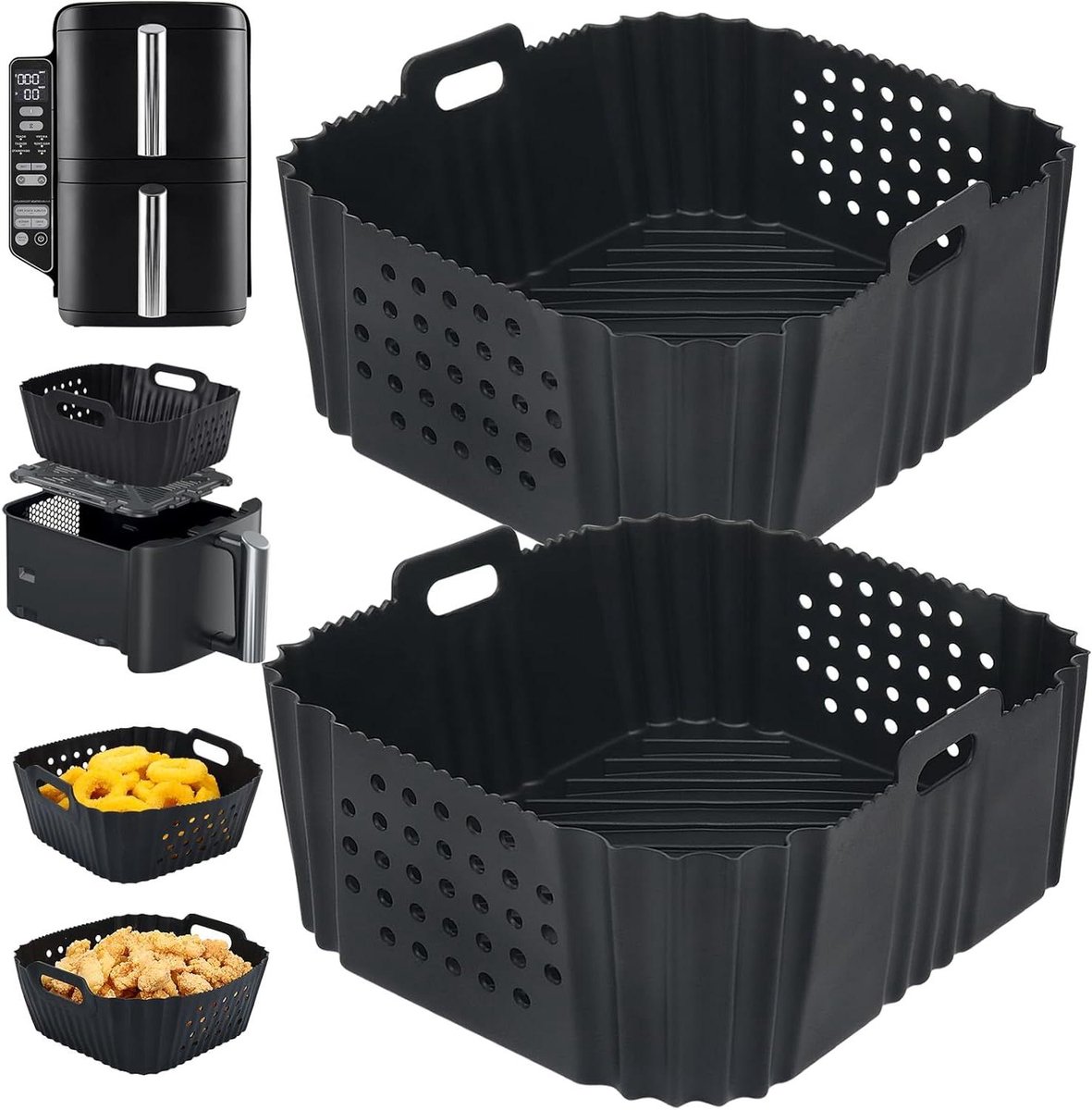 Allecto premium Air Fryer Accessoires voor Ninja Dubbele Stapel Geperforeerde Siliconen Liners Herbruikbaar 2 stuks