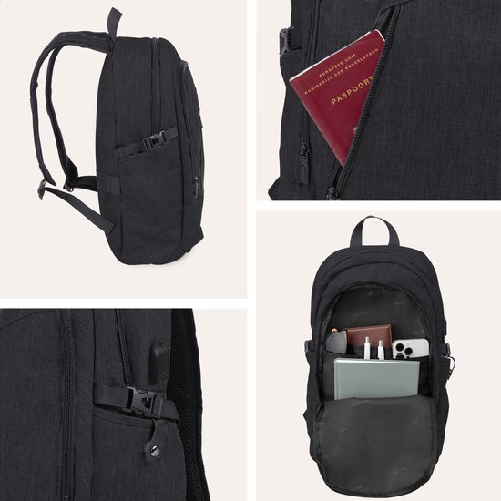 Sac à dos TRVLMORE - 25 L - 15,6 pouces - Sac à dos pour ordinateur portable avec port USB - Cartable - Homme et femme - Sac - Garantie à vie - Zwart