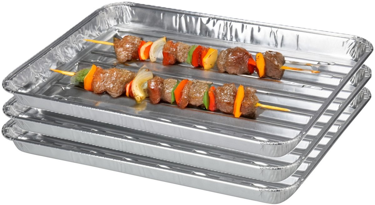 BBQ Collection barbecue grillschalen - Set van 125x stuks - 34 x 32 x 2.5 cm - Vlees grillen - BBQ rooster - aluminium schaal