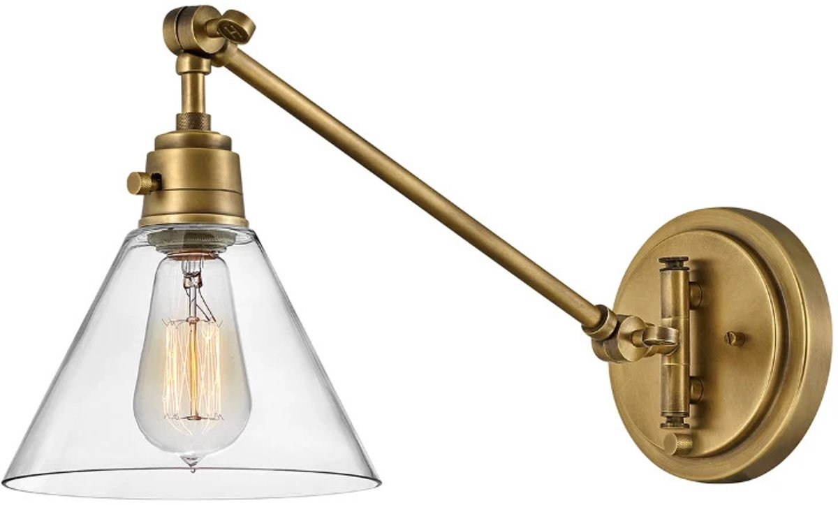 Hinkley LED Wandlamp Arti | 1X E27 Max 60W | Heritage Brass, Clear Glass Shade