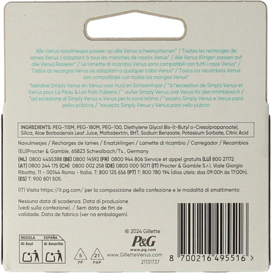 Gillette Venus smooth sensitive blades 4 Stuks