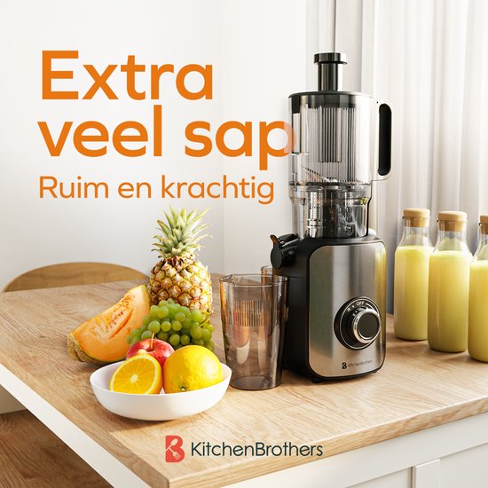 KitchenBrothers Slowjuicer - Verticaal - Juicer - Groenten en Fruitpers - 126 mm - 750 ml - Zwart van KitchenBrothers — afbeelding 2