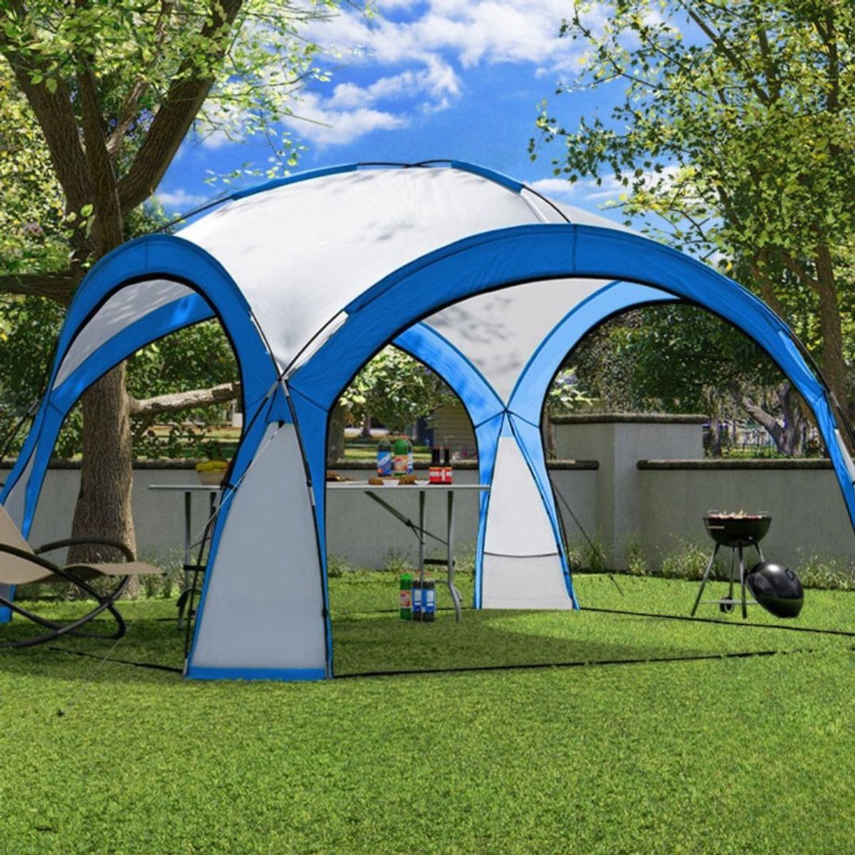 Yolo-deals - Partytent met LED verlichting - Solar - 360cm - UV bestendig - Incl opbergtas - Blauw