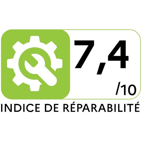Label 'Indice de réparabilité' met een score van 7,4/10 en een tandwiel- en moersleutel-icoon.