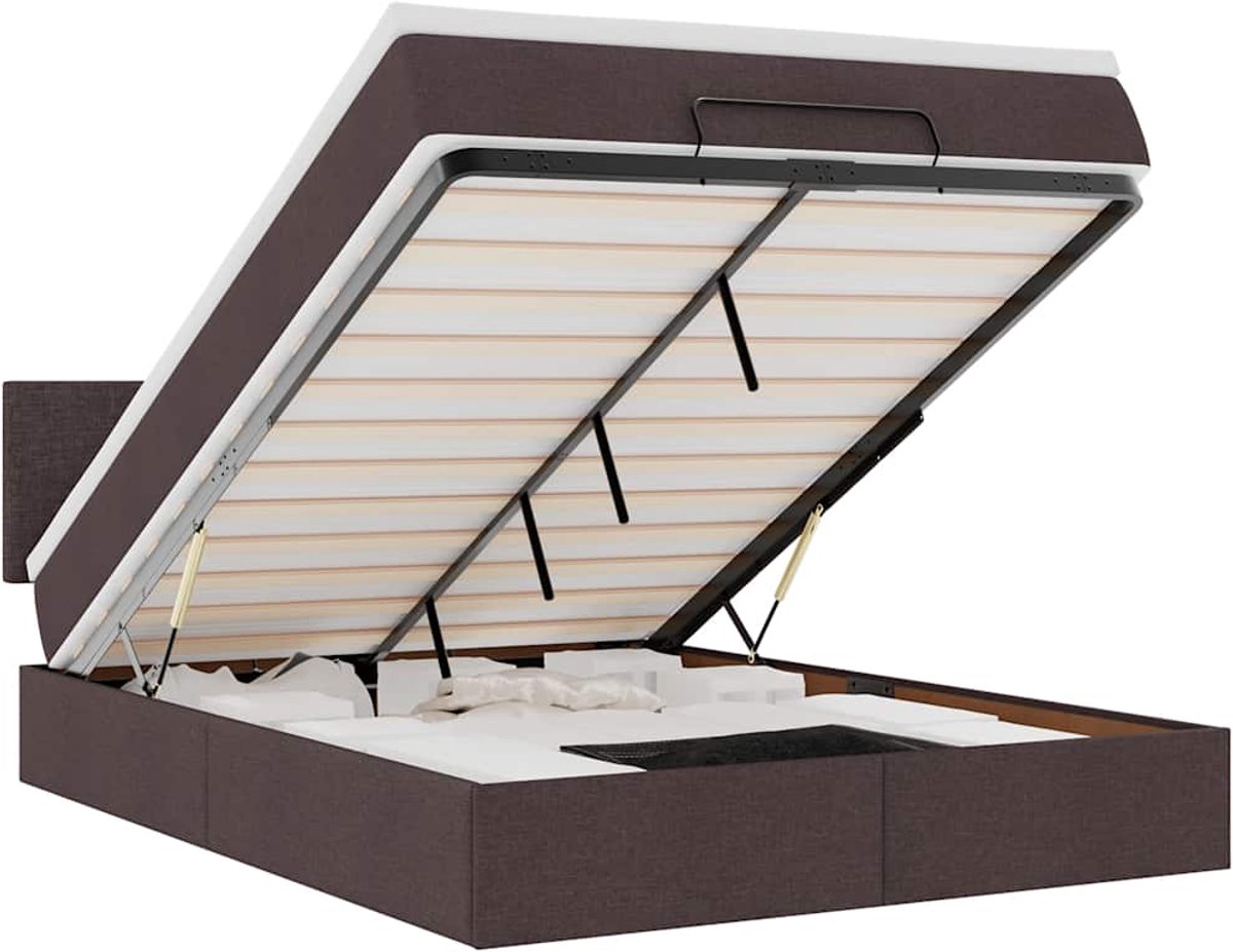 vidaXL - Ottoman - bed - met - matras - en - LED's - 140x200cm - stof - donkerbruin