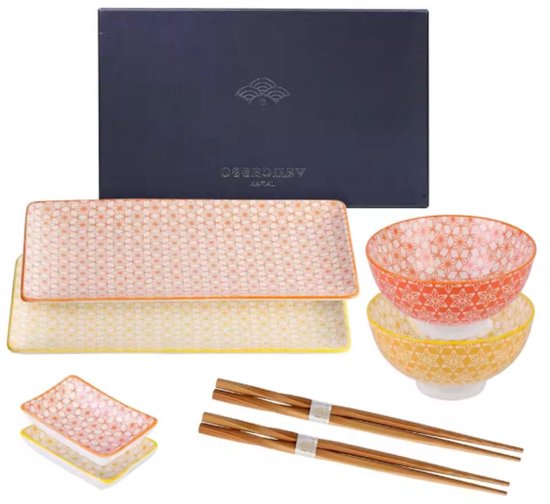 Luxe - Sushiset - Oriëntal Tokusa - 6 Delig- Sushi set - 2 Persoons - Japans servies - Inclusief - 2 Sushi borden - 2 sushi schaaltjes - 2 sushi stokjes - Verpakt in een mooi geschenkdoos Luxe - Sushiset - Oriëntal Tokusa - 6 Delig- Sushi set - 2 Persoons - Japans servies - Inclusief - 2 Sushi borden - 2 sushi schaaltjes - 2 sushi stokjes - Verpakt in een mooi geschenkdoos