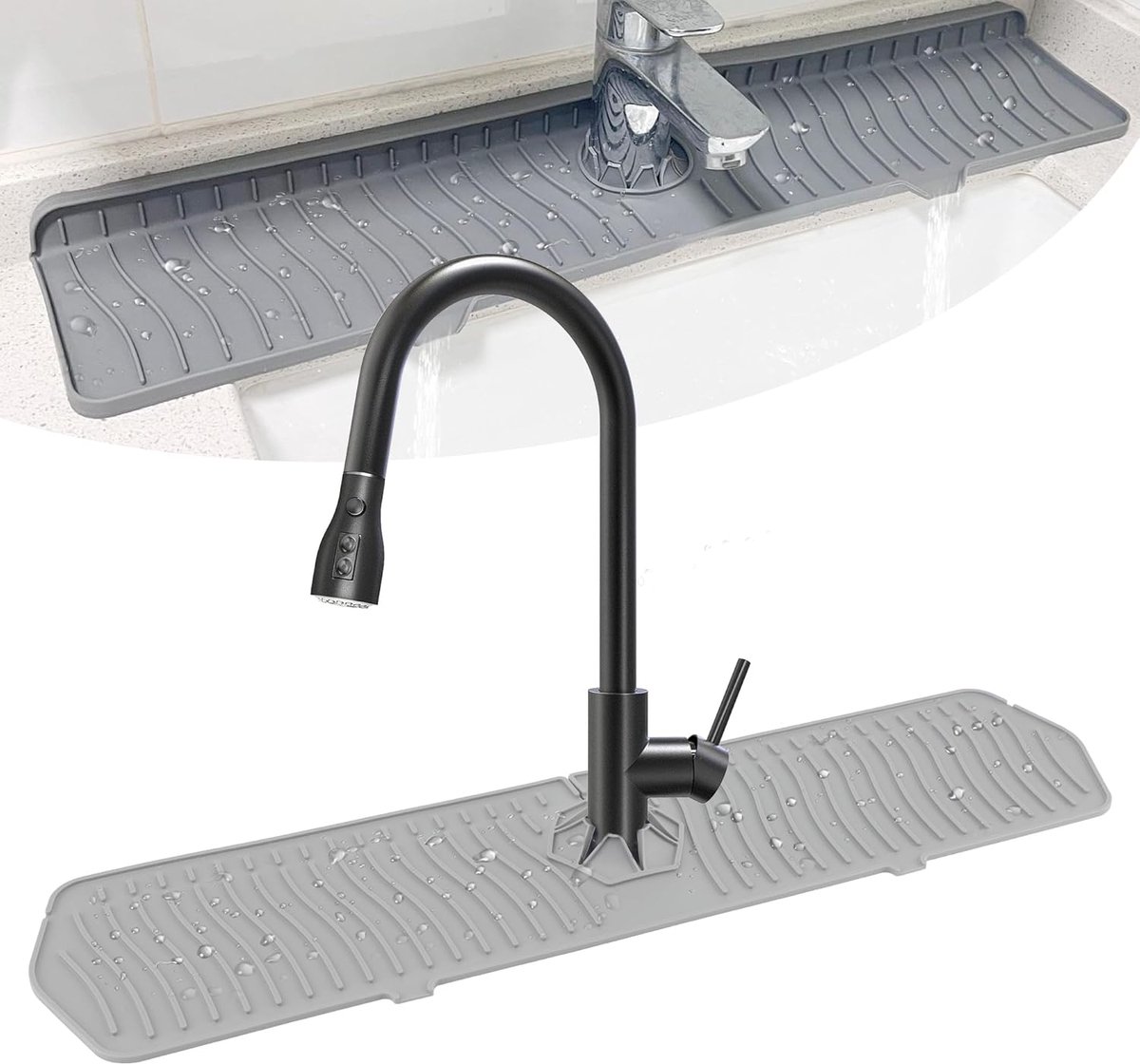 Siliconen afdruipmat - spatbescherming - 1 stuk - grijs - 61 x 14,5 cm