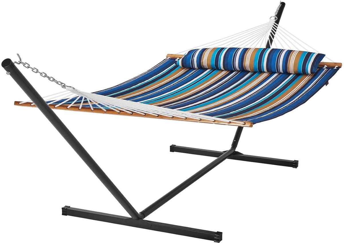 Hangmat voor twee personen - Zware capaciteit van 500 kg - Dubbele hangmat met 12 ft stalen standaard en accessoires