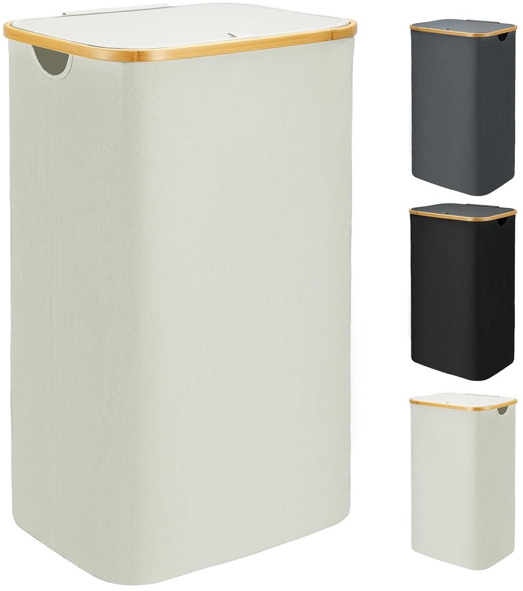 Grote Wasmand Met Deksel - Beige - 110 Liter - Opvouwbaar