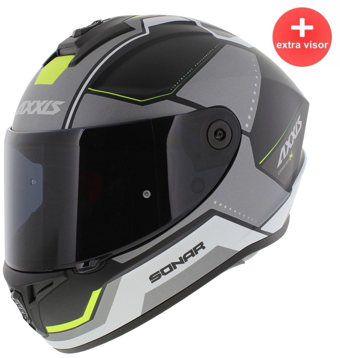 Axxis Draken S helm Sonar mat zwart grijs geel S + Extra donker vizier