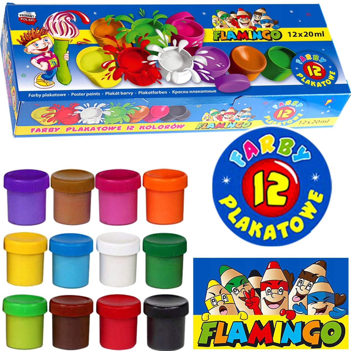 Posterverf 12 kleuren 20 ml school Flamingo