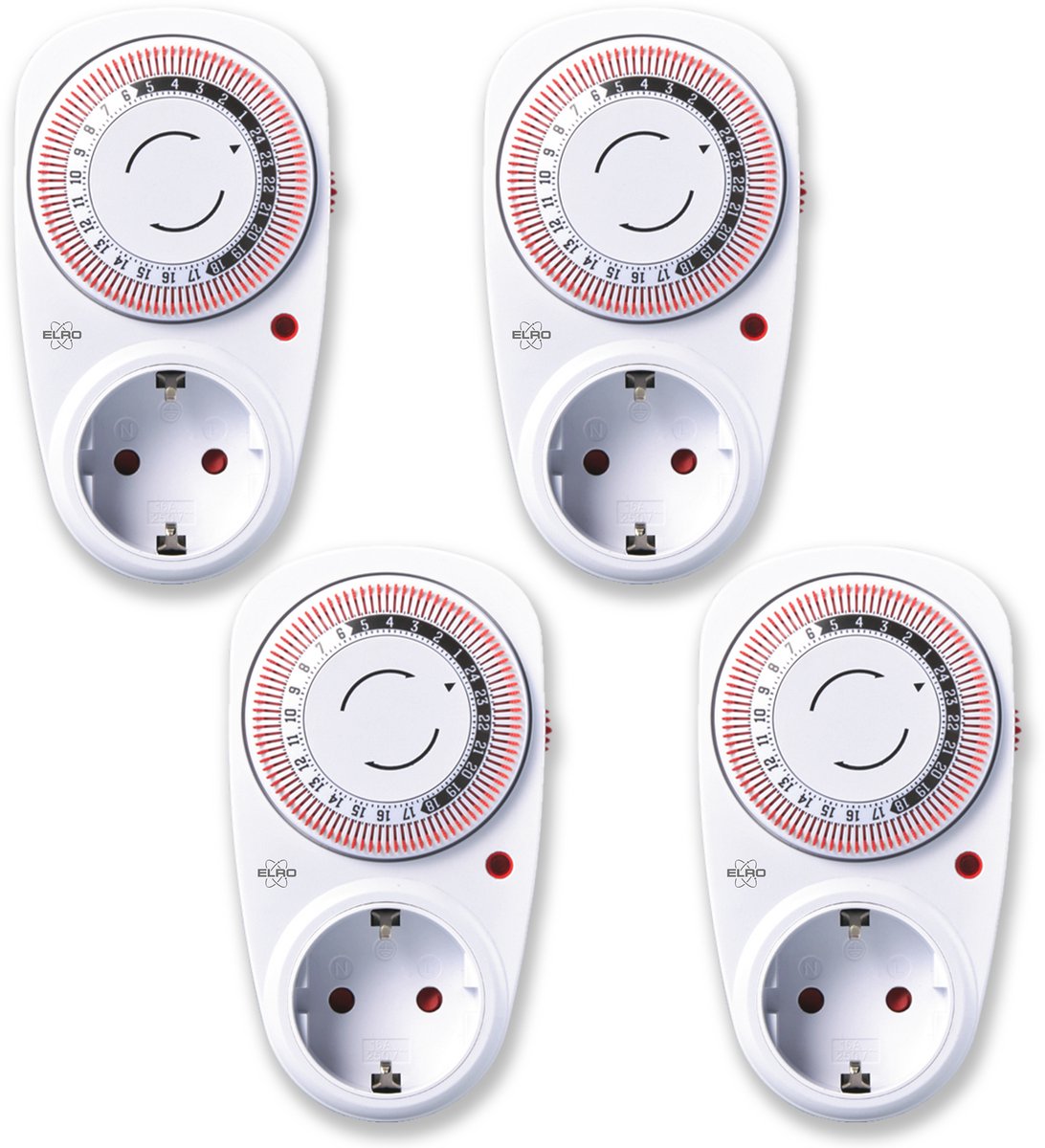 4-Pack ELRO TI1500 Mechanische Tijdschakelaar / Schakelklok | Compact |15 minuten schakeltijd | Tot 3600W | Binnengebruik