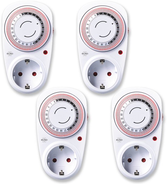 4-Pack ELRO TI1500 Mechanische Tijdschakelaar / Schakelklok | Compact |15 minuten schakeltijd | Tot 3600W | Binnengebruik