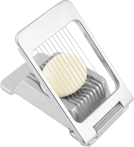 TTD® RVS Eiersnijder Grijs – Eierslicer van Roestvrijstaal met Aluminium Draad voor Perfecte Eiplakjes