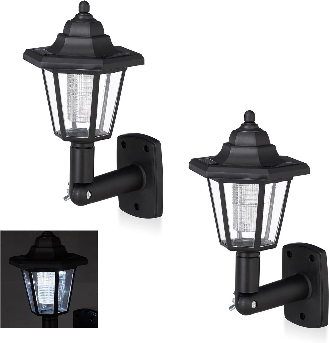 Nostalgische LED solar wandlamp set van 2 - buitenverlichting energiebesparend waterdicht zwart