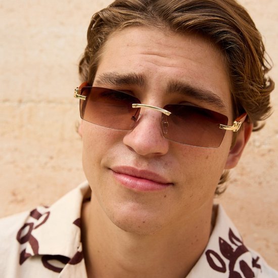 Zonnebril rechthoekig - Zonnebrillen - Festival bril - Rave bril - Glasses - Goud - Bruine glazen — afbeelding 3
