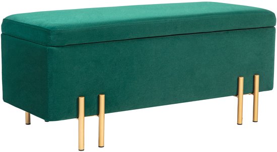 Banc de rangement Merax vert - Banc avec espace de rangement - 100 x 40 x 42 cm - Banc en velours avec Pieds en métal - Pour couloir, chambre ou salon