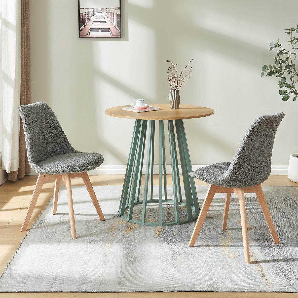 Eetkamerstoelen Fläten set van 4 stuks bouclé grijs en naturel [en.casa]