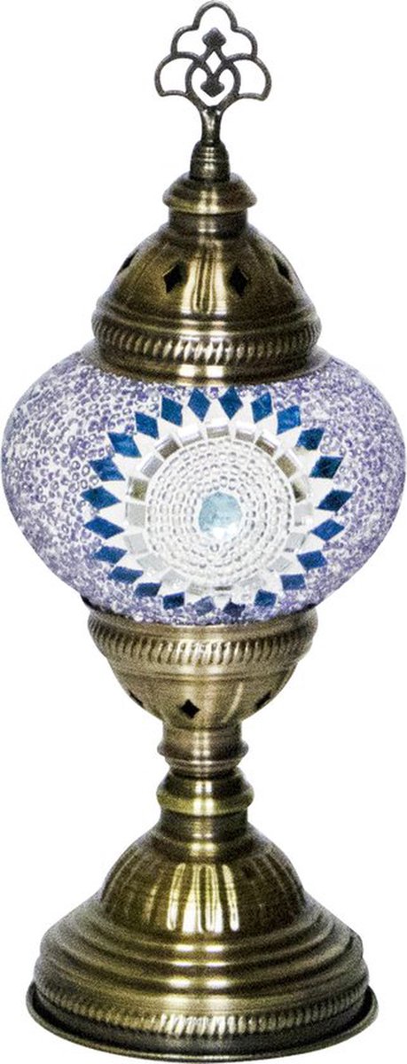 Oosterse lamp - mozaiek tafellamp lichtpaars 30cm - E14 fitting - handgemaakt koper