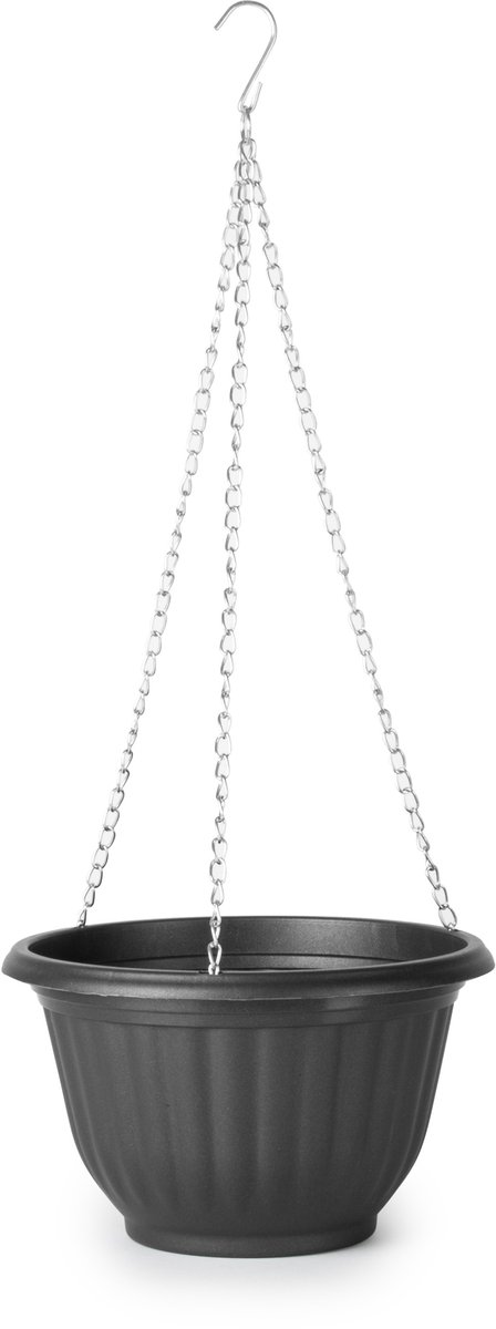 Plasticforte Plantenpot - hangend - kunststof - antraciet - D20 x H12 cm - bloempot aan ketting