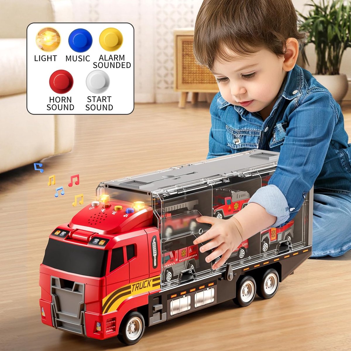 CELMAN Sleepwagen Met Racewagen – 1:14 Schaal – Geluid & Licht – Uitschuifbare Laadklep – Voor Kinderen Van 3 Tot 8 Jaar – Duw En Gaat