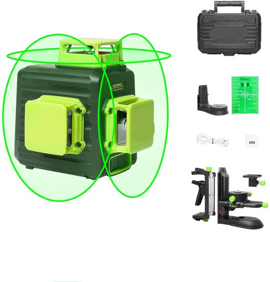 Huepar cross line laser, green beam outdoor self-leveling laser tool with cross lines - 180°horizontal and 120°vertical selectable laser lines, 5200mAh Li-ion battery L011G