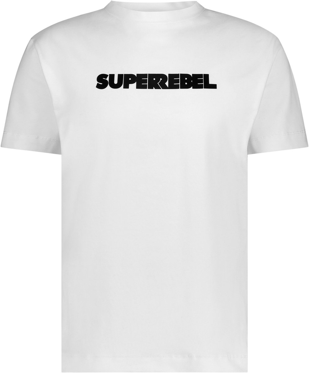 SuperRebel KEANU_ – T-shirt heren – Wit – Met logo – Katoen stretch – Regular fit – Casual stijl