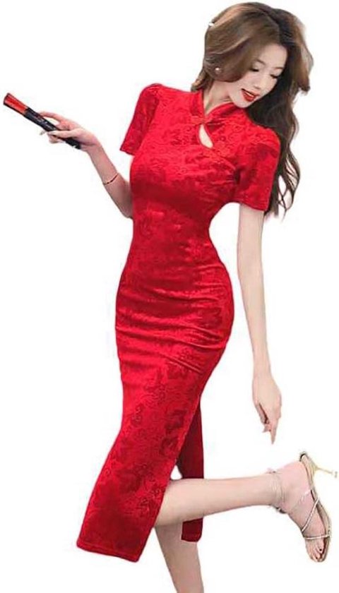 Allecto Plus - Robe Qipao chinoise longue Elegant à col Fleurs et Séparation haute pour femme, Fête Vintage, avec les mots-clés ajoutés « vintage » et « robe de soirée ».