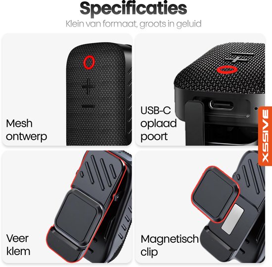 Xssive BS14 Draagbare Bluetooth Speaker met Magnetische Clip - Mini Bluetooth Speaker - Handsfree Bellen - Geschikt voor Wandelen, Onderweg, Fiets & Outdoor van Xssive — afbeelding 2