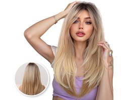 SassyGoods Blonde Pruik - Pruiken Dames Lang Haar - Haarwerk - Haren Vrouwen - Lijkt Echt Haar - Verstelbaar - Blond - 60 cm