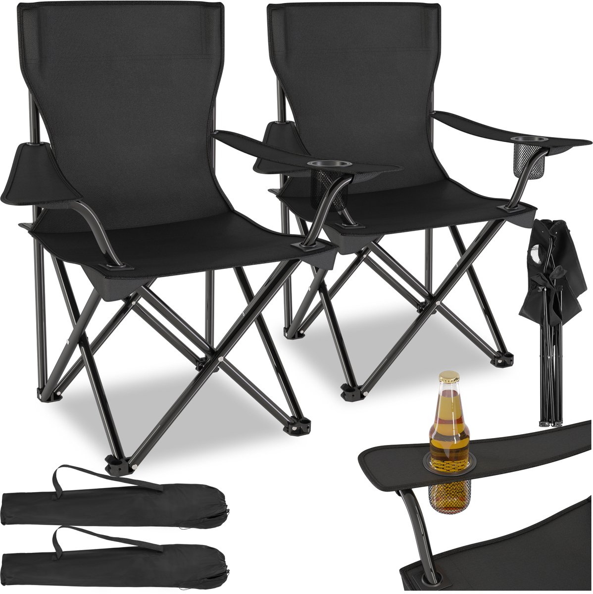 Tectake - set van 2 Campingstoelen - Gil zwart  - 403875