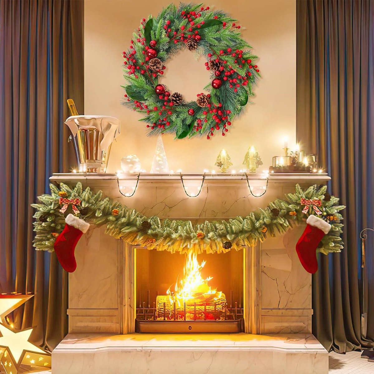 50 Cm Kerstkrans Kunstkrans Met Decoratieve Dennenappels Kerstdecoratie Winterversiering