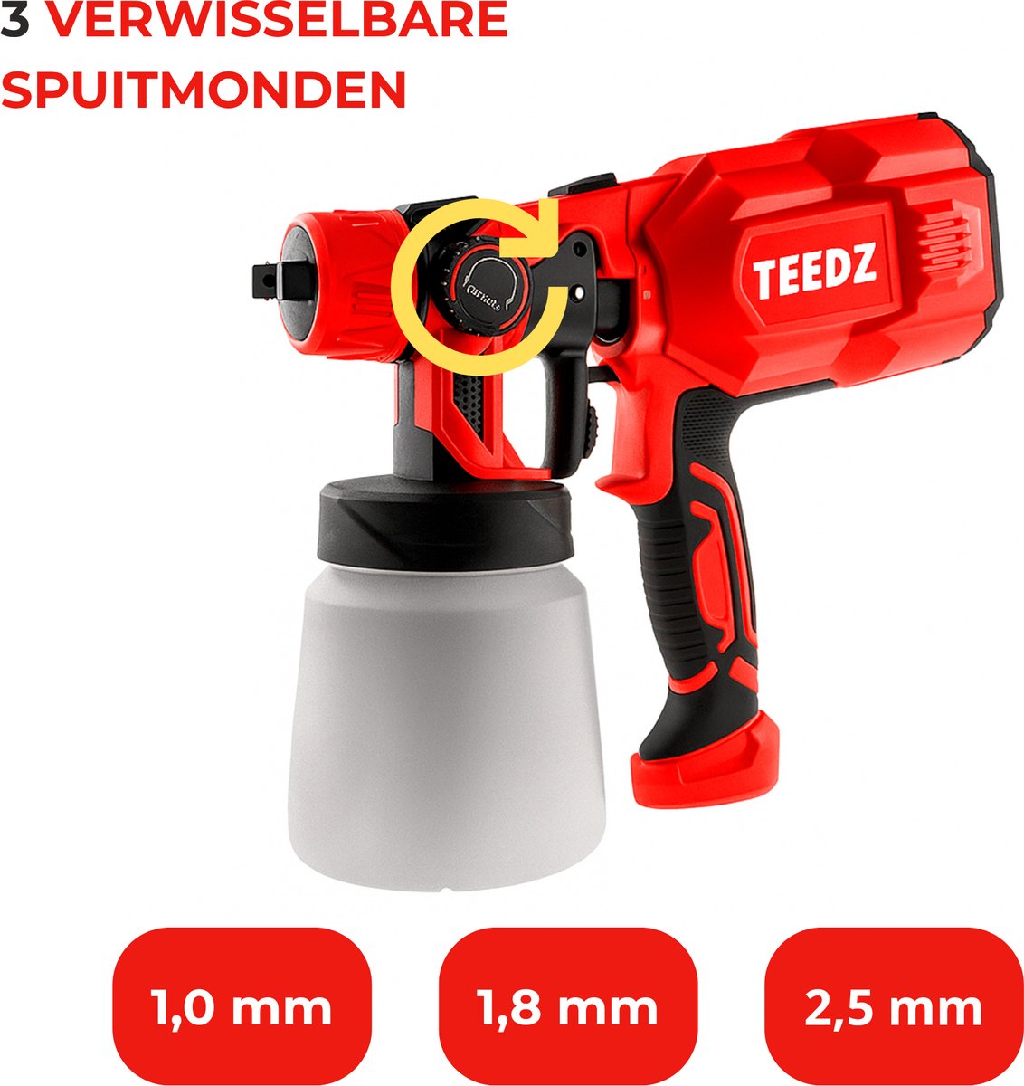DEWINNER Paint Gun Electric Paint Gun 600 W with 3 Nozzles (1.5 / 2.0 / 2.5 mm) Electric Gun Tank 1000 ml for Indoor and Outdoor Fences / Ceilings