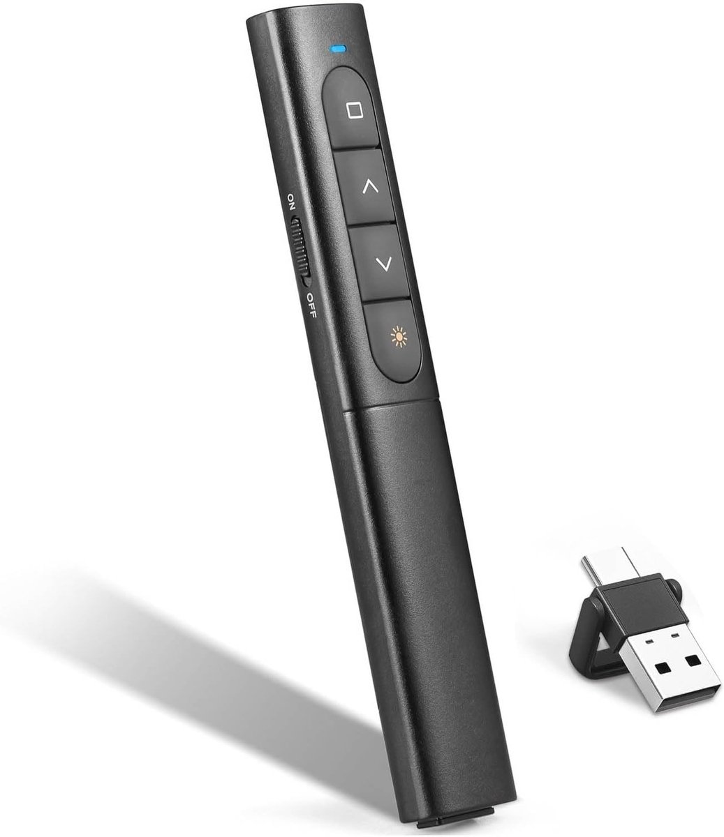 2 in 1 Presentatie Klikker voor Powerpoint - USB/Type-C - Hyperlink - Volume Control - Draadloze Presentatie Pointer - Dia-Advancer - PPT Klikker voor Mac iPad Computer Laptop