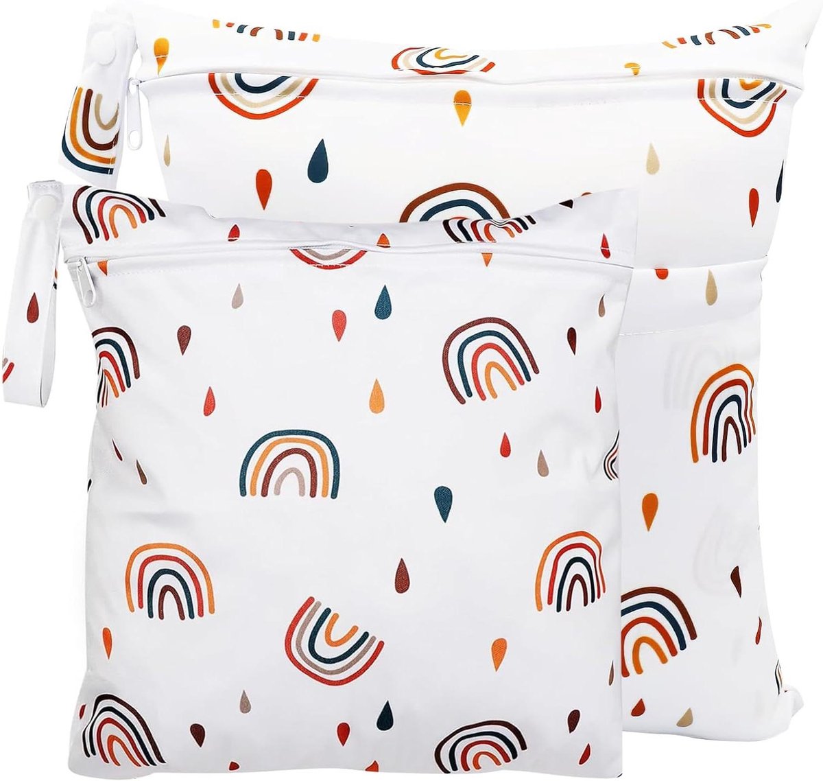 Allecto Premium - Wasbare luiertas set van 2 waterdicht, herbruikbaar met ritssluiting - Regenboog print - 2 maten - ideaal voor luiers - 36*30 cm en 30*28 cm