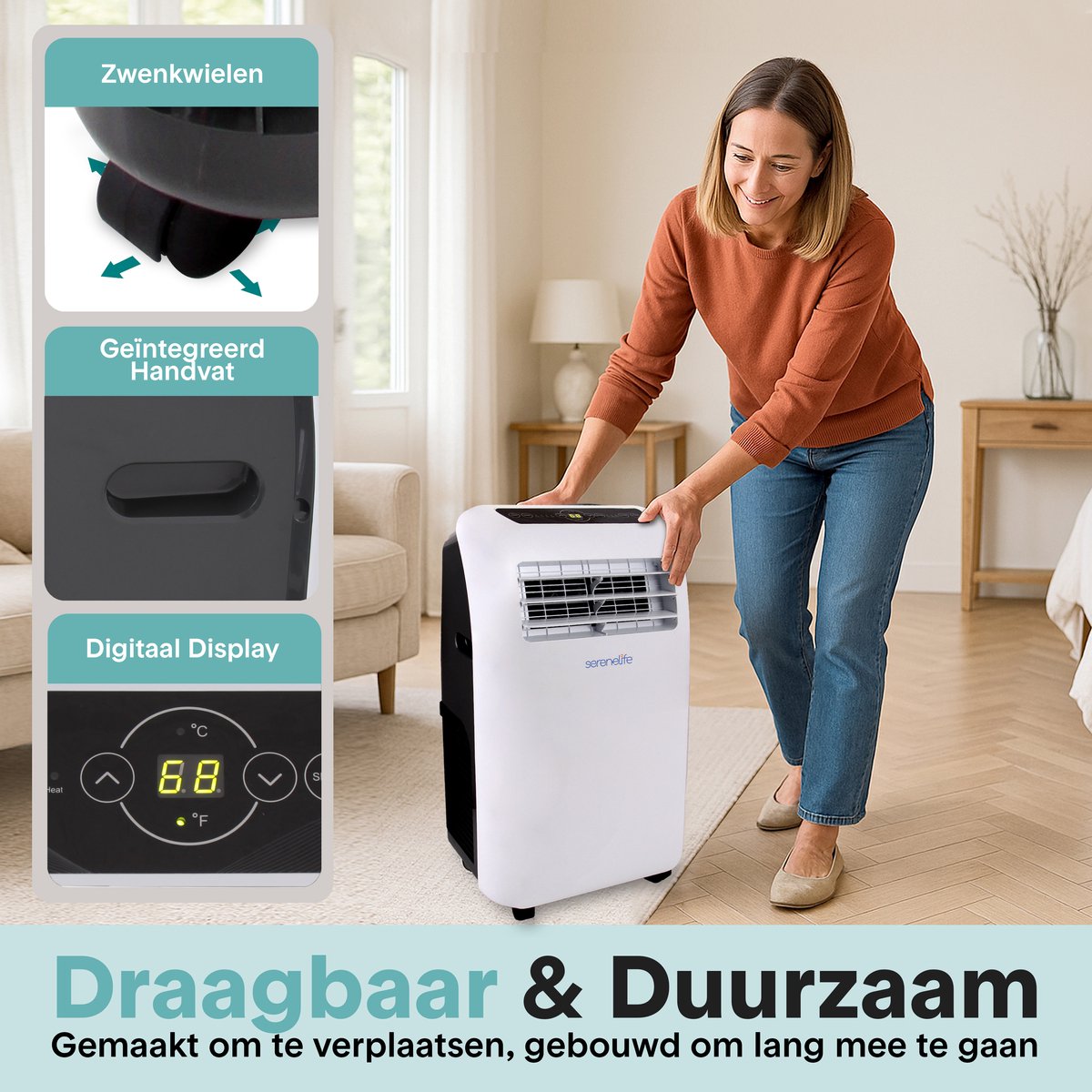 Afbeelding 3 van Serenelife Mobiele Airco, 9.000 BTU Draagbare 3-in-1