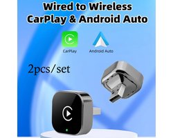 2 stuks/set Nieuwe 2 in 1 Draadloze Carplay AI Box Android Auto Plug en Play Geschikt voor Carplay Conversie Draadloos verbonden met originele auto, Carplay bedraad naar draadloze Carplay Box Android Auto auto-interconnectieboxadapter