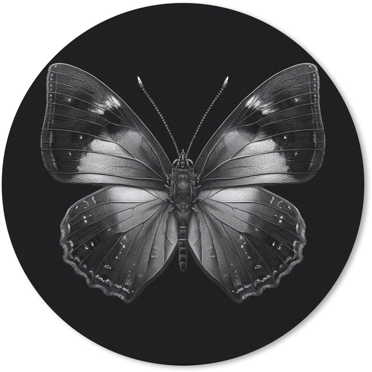 Muismat rond 40x40 cm - Mousepad Vlinder - Grijs - Mysterieus - Ronde muismatten