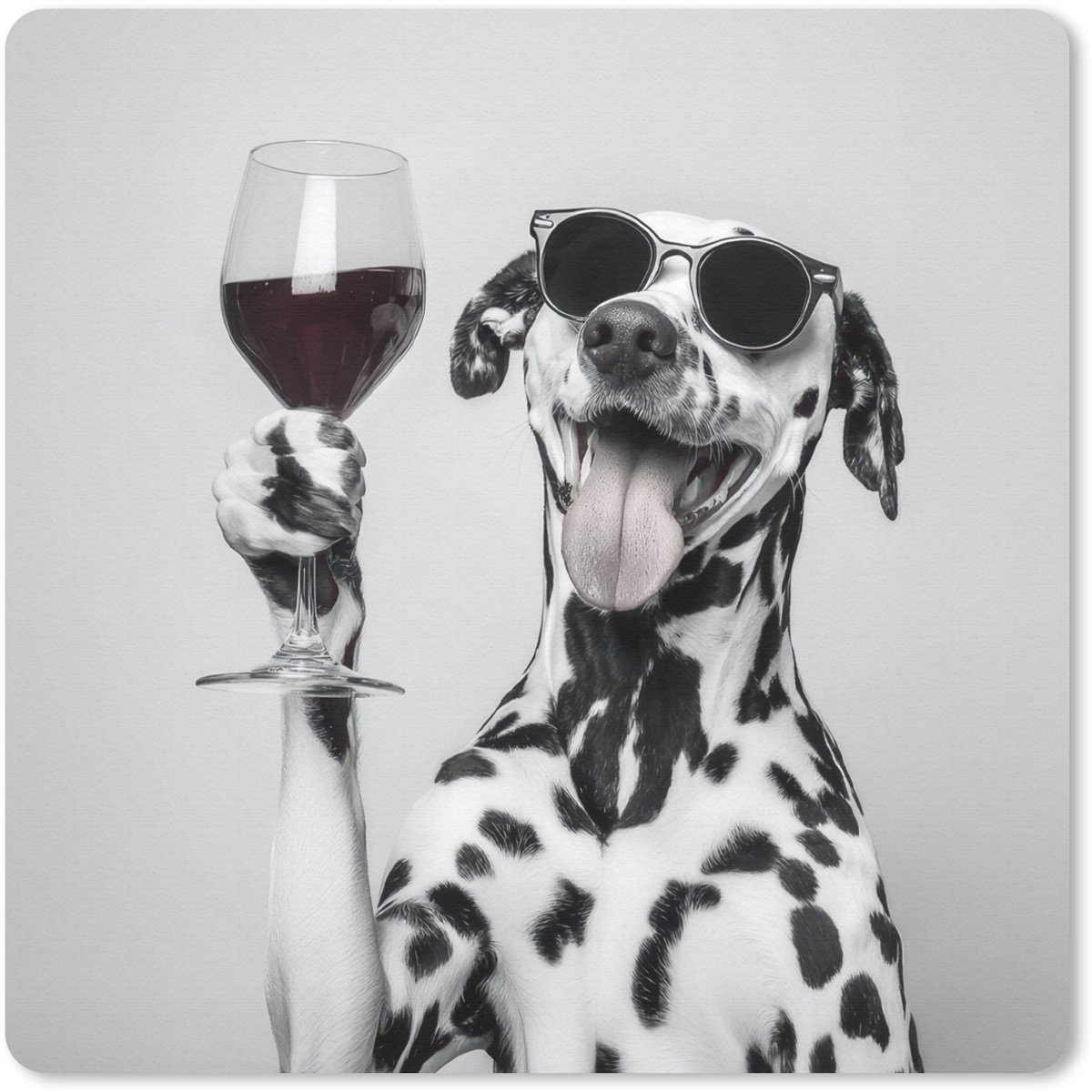 Muismat 20x20 cm - Mousepad Zonnebril - Dalmatiër - Wijnglas - Tong - Muismatten
