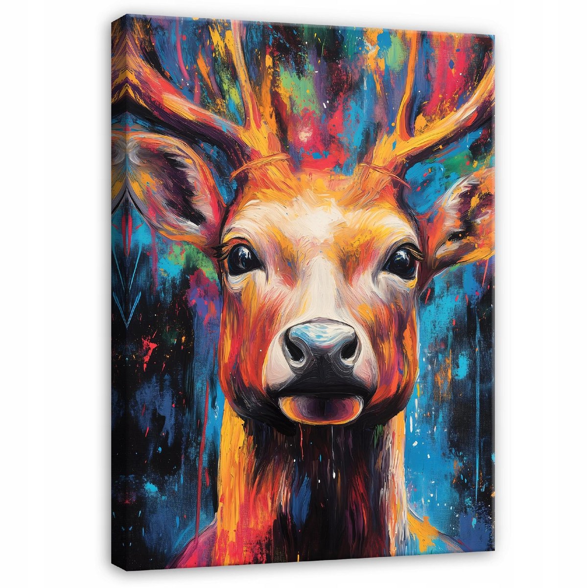 WALLARENA Canvas schilderij - 120x80 cm - Abstracte afbeelding van een kleurrijke hert voor slaapkamer, woonkamer en keuken multikleurig