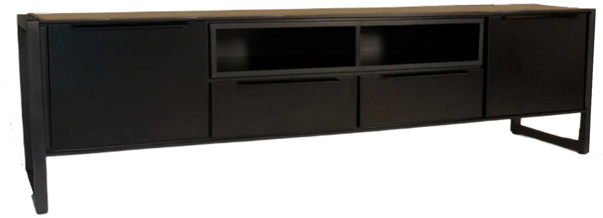 Tv meubel melamine Madison zwart 185cm tv kast industrieel tv-meubel