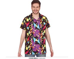 Foute 80s/90s party verkleed overhemd - heren - zwart - jaren 80/90 thema verkleedkleding 48/50