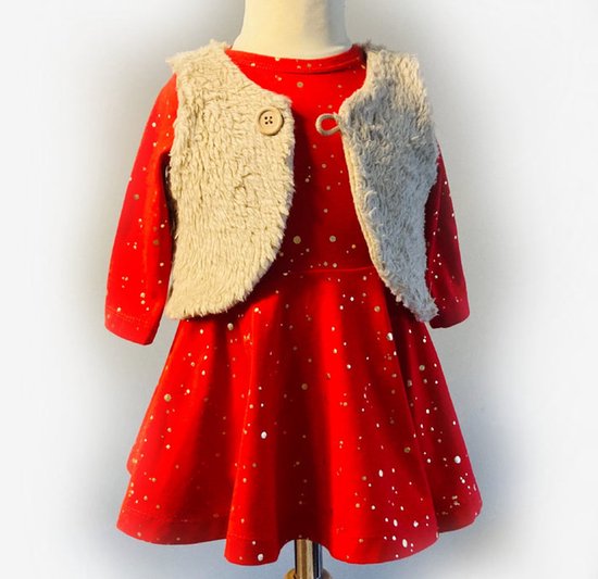 Handgemaakt Rood Kerstjurkje voor Meisjes (mat 104) – Feestelijke