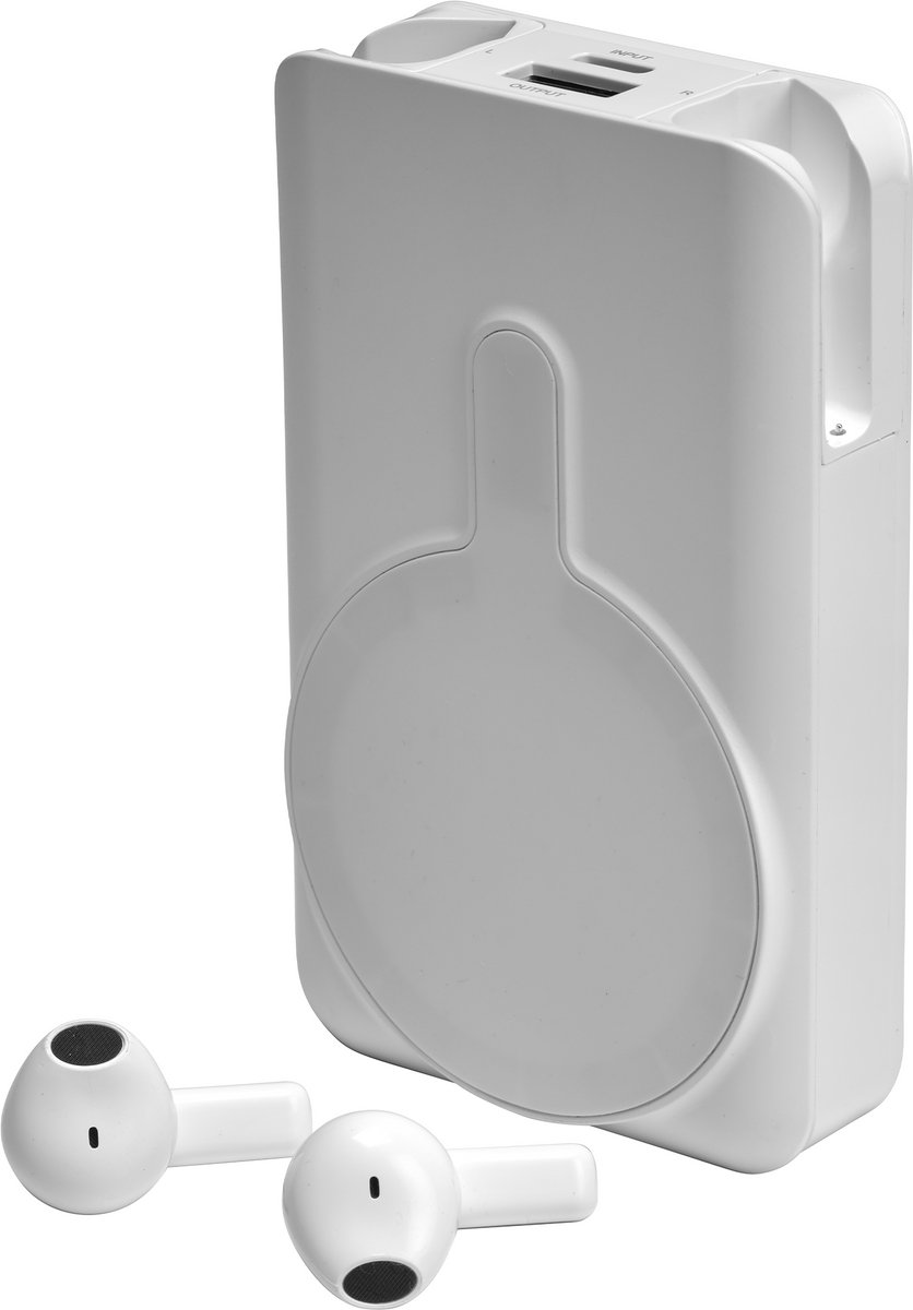 Denver Powerbank met Draadloze Oordopjes - 2-in-1 - 5.000 mAh - Bluetooth Oortjes Draadloos - Geschikt voor o.a. iPhone en Samsung - PWE5001W