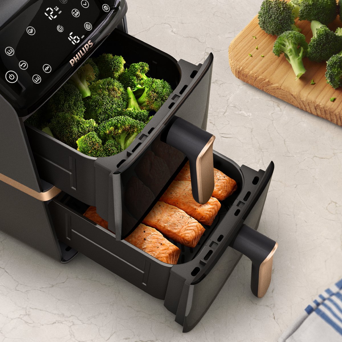 Philips Airfryer 4000 series 10L gestapeld met 2 manden, 2750W, 6 programma's, zwart, dubbel koken - Afbeelding 5